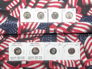 (8) Assorted Date Roosevelt Dimes, Mint, Proof Condition