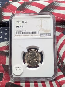 1951-D MS66 Jefferson Nickel, (Graded by NGC)