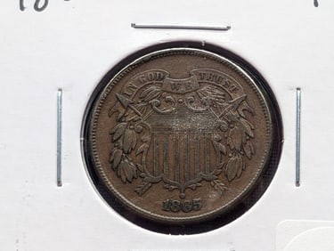 1865 US 2 Cent Piece. TOUGH FULL "WE". High Grade. Nice Type Coin
