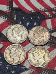 1928 1929 1930 1931 Mercury Head Dimes. 4 Coins.