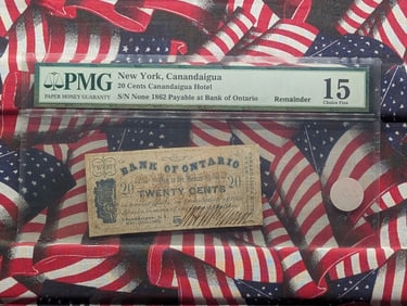 PMG 1862, 20 Cent New York Canandaigua Choice Fine 15