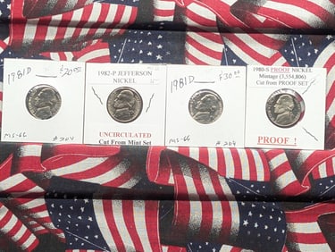 (1) 1980-S, (2) 1981-D, & (1) 1982-P Jefferson Nickels