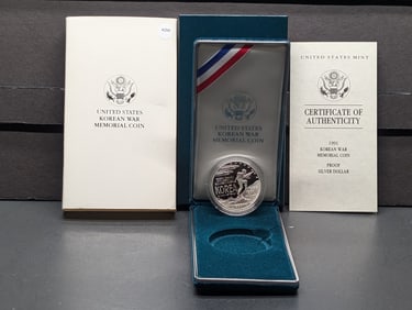 1991-P U.S. Korean War Memorial Silver Dollar, 90% Silver In OGP With COA