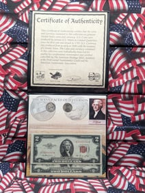 The American Heritage Mint The Many Faces of Jefferson 1953-Red Seal & 1995-Green $ 2.00 Notes & two