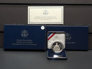2004-P Thomas Alva Edison Commemorative Silver Dollar In OGP With COA