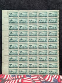 1945 U.S. Armed Forces: Coast Guard, 3-Cent Sheet Of 50 U.S. Stamps. Scotts #936. Plate Block
