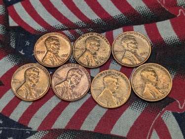 1916-1955, Lincoln Wheat Cents, 7 Coins