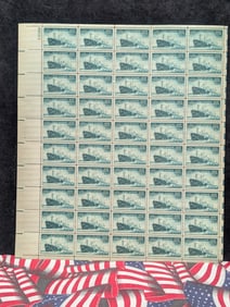 1946 U.S. Armed Forces: Merchant Marine, 3-Cent Sheet Of 50 U.S. Stamps. Scotts #939. Plate Block