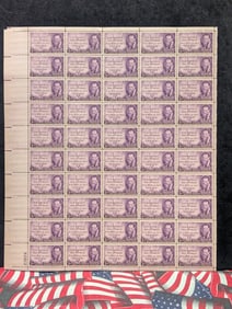 1947 Joseph Pulitzer, 3-Cent Sheet Of 50 U.S. Stamps. Scotts #946. Plate Block #23624.