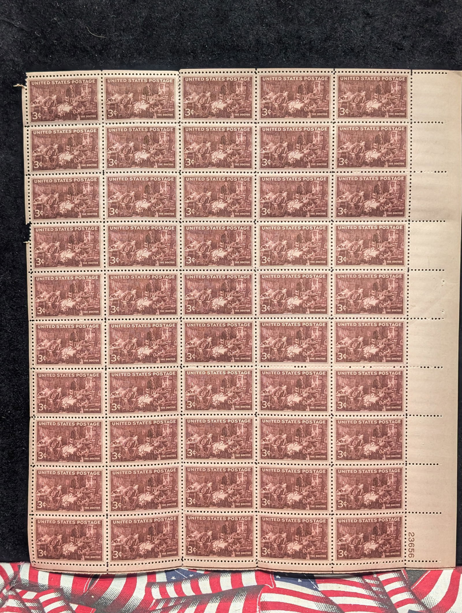 1947 Honoring The Doctor, 3-Cent Sheet Of 50 U.S. Stamps. Scotts #949. Plate Block #23656. (1 of 2)