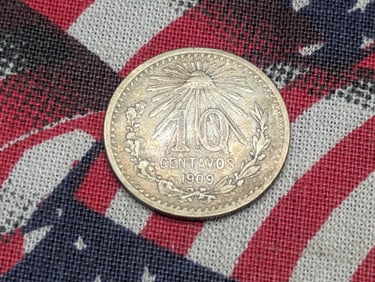 1909 Silver Mexico 10 Centavos Coin