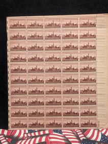 1846-1946 The Smithsonian Institution Centennial, 3-Cent Sheet Of 50 U.S. Stamps. Scotts #943. Plate