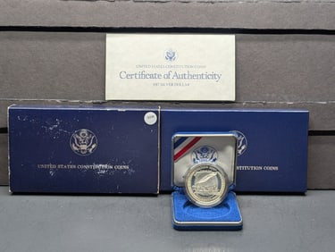 1987-S U.S. Constitution Silver Dollar, 90% Silver In OGP With COA