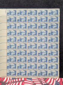 1928-1953 Future Farmers Of America 25th Anniv., 3-Cent Sheet Of 50 U.S. Stamps. Scotts #1024. Plate