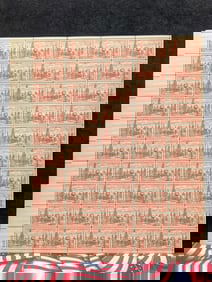 1853-1953 Gadsden Purchase Centennial, 3-Cent Sheet Of 50 U.S. Stamps. Scotts #1028. Plate Block