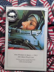 1963 Marshall Islands "First Woman In Space" $50 Silver Proof Coin With Informational Card