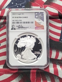 NGC 2023-S PF 70 ULTRA CAMEO Authentic Hand Signed Thomas J. Uram Type 2 Silver Eagle
