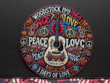 Woodstock 1969 Metal Sign, 7.75x7.75 Inches-Dinner Plate Size, Perfect For Man Cave, Garage, etc.,