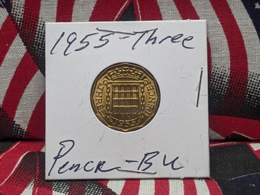 1955 Great Britain Three Pence (Brass) Coin BU