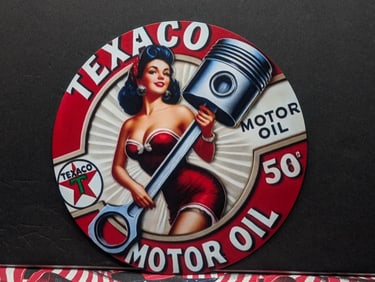 Texaco Motor Oil Metal Sign, 7.75x7.75 Inches-Dinner Plate Size, Perfect For Man Cave, Garage, etc.,