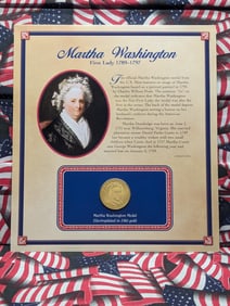 Martha Washington First Lady, Electroplated in 24kt Gold Coin, Includes Explanation Page, In