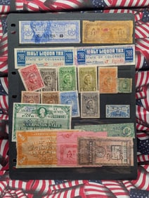 Sheet Of Assorted Internal Revenue Alcohol Tax Stamps