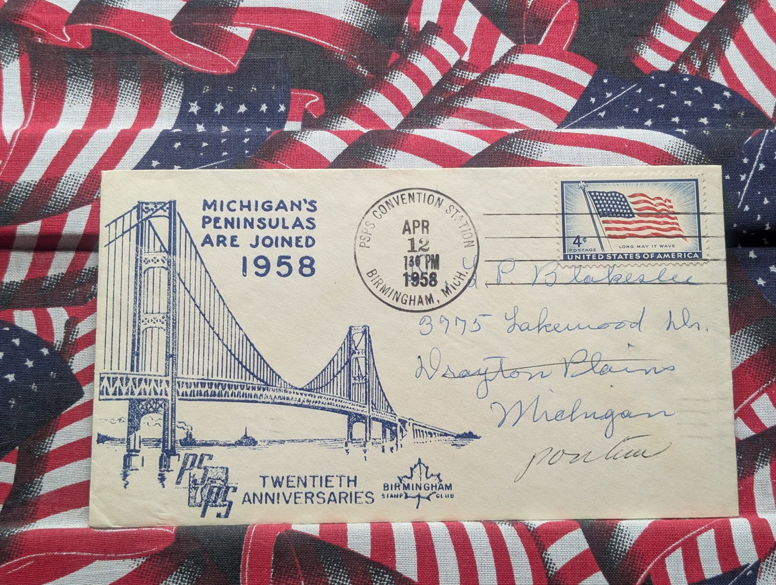 1958 Upper & Lower Michigan Joined Cachet: 1958 Upper & Lower Michigan Joined Cachet