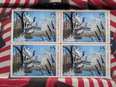Four Block $5 Ducks Unlimited Stamps, All Mint, Original Gum, Never Hinged