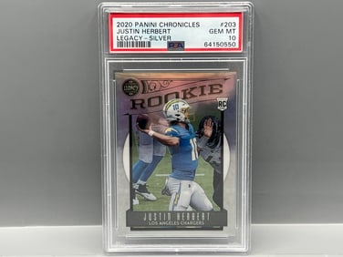 2020 Panini Chronicles Justin Herbert Legacy Silver Prizm RC #203 PSA Gem Mint 10
