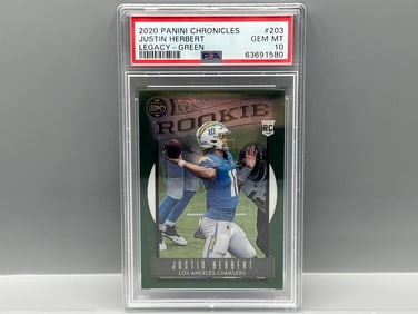 2020 Panini Chronicles Justin Herbert Legacy Green Prizm RC #/49 PSA Gem Mint 10
