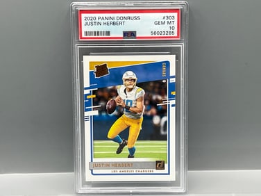 2020 Panini Donruss Justin Herbert Canvas RC #303 PSA Gem Mint 10