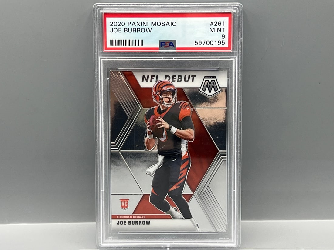 2020 Panini Mosaic Joe Burrow NFL Debut RC #261 PSA Mint 9 (1 of 2)