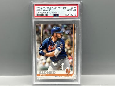 2019 Topps Complete Set Pete Alonso No Sock Showing Variation RC #475 PSA Gem Mint 10