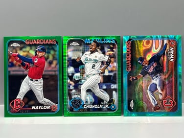 Lot of (3) 2024 Topps Chrome Baseball Serial Numbered Refractors - Bo Naylor, Jazz Chisholm, Steven