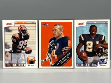 Lot of (3) Early 2000s Football Star Player Rookie Cards - Chad Ochocinco, Brian Urlacher, LaDainian