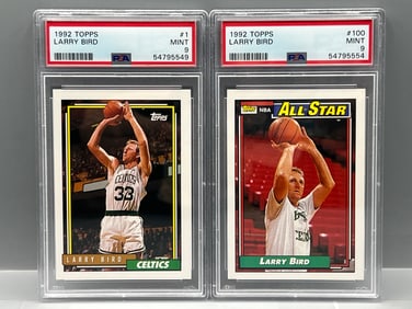 1992 Topps Larry Bird #1 PSA Mint 9 & All Star #100 PSA Mint 9