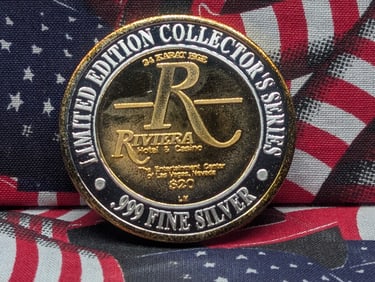 Limited Edition .999 FINE SILVER 24k Gold *LAYERED* Riviera Casino $20 Gaming Token in Capsule
