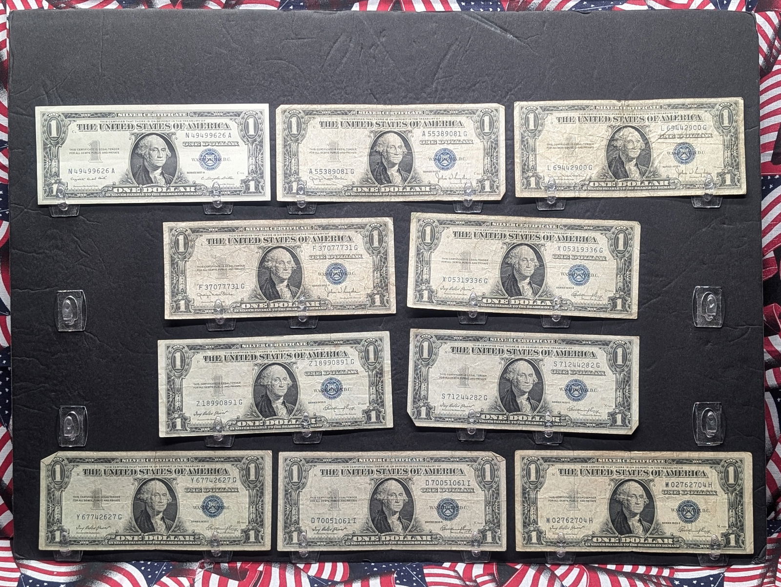 (3) 1935-D, (6) 35-E, (1) 57-A Series $1.00 Silver Certificates (1 of 5)
