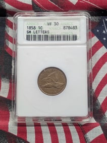 1858 Flying Eagle Cent Graded by ANACS VF 30 Small Letters