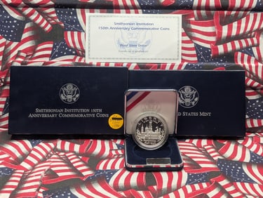 1996-P PROOF Smithsonian Institution 150th Anniv. Commem Silver Dollar in OGP w/ COA