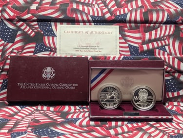 1995-P PROOF Atlanta Centennial Olympic - Track & Cyclist Commem 2-Coin Set in OGP w/ COA
