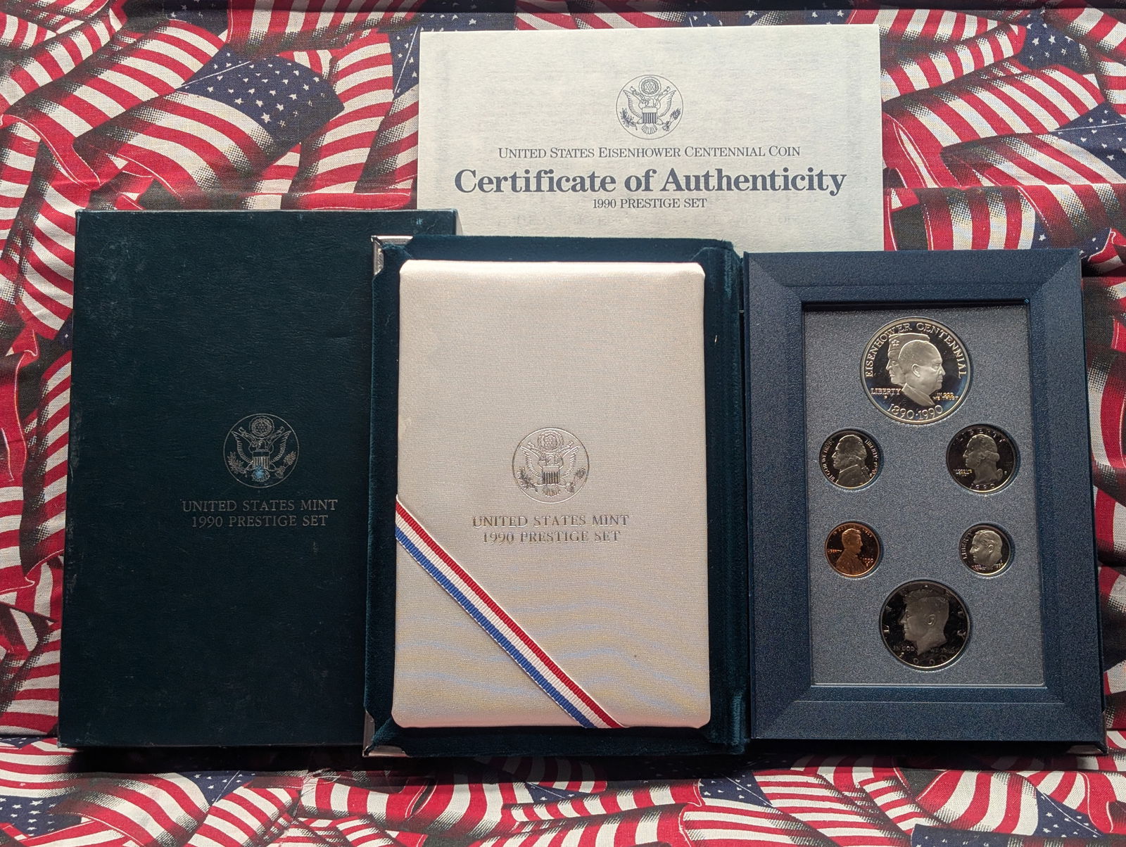 1990-S U.S. Mint Prestige Set in OGP w/ COA - Eisenhower Centennial Commem Silver Dollar (1 of 5)