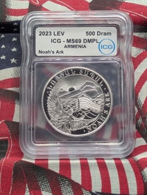 1 Oz. .999 FINE SILVER 2023-Lev Armenia 500 Dram Noah's Arch - ICG Cert. MS69 DMPL