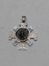 Judea Jannaeus c.104-76 Prutah - Widow's Mite w/ Double Cornucopia *RARE TYPE* Set in a SOLID SILVER
