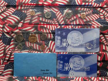 1999-P&D Susan B. Anthony Dollar Uncirculated Coin Set in OGP & 1981 Denver Mint Souvenir Set (2