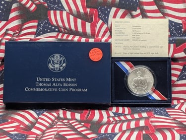 2004-P UNC Thomas Alva Edison Commem Silver Dollar in OGP w/ COA