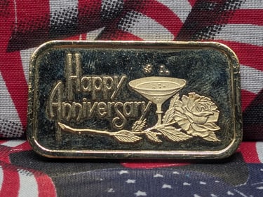1 Oz. .999 FINE SILVER Happy Anniversary Designed Art Bar