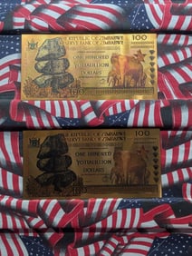 Lot of Two 24k Gold *LAYERED* 2008 Republic of Zimbabwe 100 Yottalillion Dollars Fantasy Notes