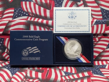 2008-P UNC Bald Eagle Commem Silver Dollar in OGP w/ COA