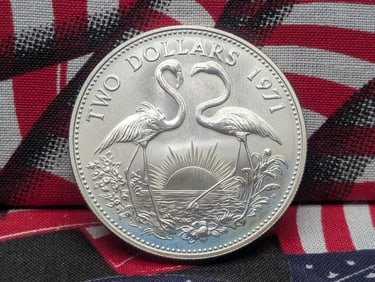 1971 Bahama Islands $2 Silver Flamingo